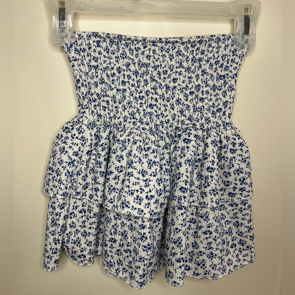 Girls Smocked Mini Skirt with Blue Floral Print sz 11-12
